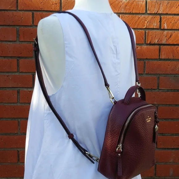 Kate Spade New York Mini Caden Carter Leather Women's Backpack Bag in Burgundy - Picture 11 of 16